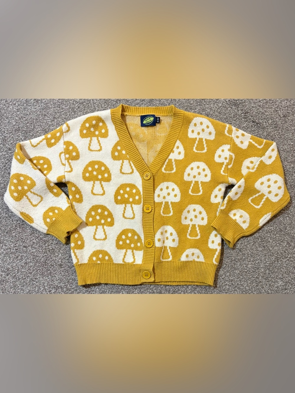 Kids Mushroom Knit Cardigan - Yellow & White